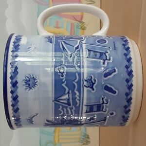 Beach Ocean Tropical Scene Blue White Mug Cup 8 oz
